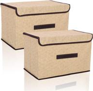 📦 large foldable fabric storage boxes - handles & flip design - ideal for organizing books, clothes, toys, and more - perfect for bedroom closets, office storage - set of 2 beige boxes logo