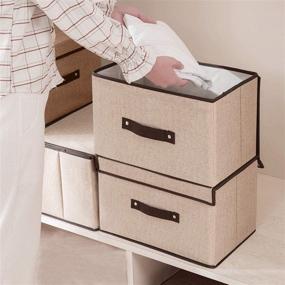 img 2 attached to 📦 Large Foldable Fabric Storage Boxes - Handles & Flip Design - Ideal for Organizing Books, Clothes, Toys, and More - Perfect for Bedroom Closets, Office Storage - Set of 2 Beige Boxes