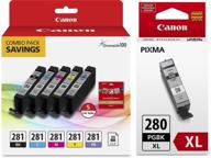 🖨️ canon cli-281 5-color ink tank combo pack with 5 x 5" photo paper + pgi-280 xl black ink tank - genuine canon ink pack logo