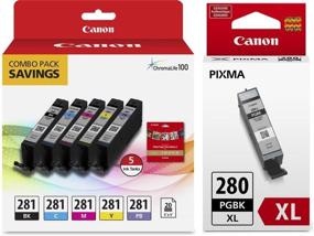 img 1 attached to 🖨️ Canon CLI-281 5-Color Ink Tank Combo Pack with 5 x 5" Photo Paper + PGI-280 XL Black Ink Tank - Genuine Canon Ink Pack