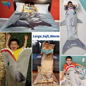 img 3 attached to 🦈 Boys' Shark Tail Animal Blanket - Soft Plush Sleeping Bag for Kids in Gray. Snuggle Double-Sided Minky Fabric Throw with Fun Fin. Includes Gift Box. Cozy and Perfect for Boys.