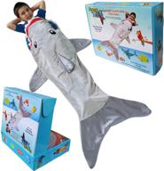 🦈 boys' shark tail animal blanket - soft plush sleeping bag for kids in gray. snuggle double-sided minky fabric throw with fun fin. includes gift box. cozy and perfect for boys. logo