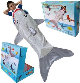 img 4 attached to 🦈 Boys' Shark Tail Animal Blanket - Soft Plush Sleeping Bag for Kids in Gray. Snuggle Double-Sided Minky Fabric Throw with Fun Fin. Includes Gift Box. Cozy and Perfect for Boys.