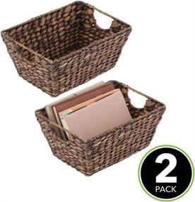 img 3 attached to 🗄️ mDesign Dark Brown Natural Woven Hyacinth Storage Basket Bin Organizer for Kitchen Cabinets, Pantry, Bathroom, Laundry Room, Closets, Garage - 2 Pack