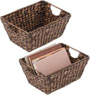 🗄️ mdesign dark brown natural woven hyacinth storage basket bin organizer for kitchen cabinets, pantry, bathroom, laundry room, closets, garage - 2 pack логотип