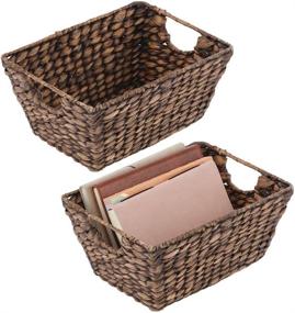 img 4 attached to 🗄️ mDesign Dark Brown Natural Woven Hyacinth Storage Basket Bin Organizer for Kitchen Cabinets, Pantry, Bathroom, Laundry Room, Closets, Garage - 2 Pack