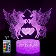 🦄 ночные огни с двойным сердцем единорога: изумительная лампа с 3d-визией led с пультом дистанционного управления и 16 цветами - идеальный подарок для девочек, подростков и дам (единорог к) логотип
