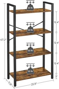 img 1 attached to 📚 VASAGLE 4-Tier Bookshelf: Stylish Industrial Design for Living Room, Bedroom, and Office, Rustic Brown ULLS60BX