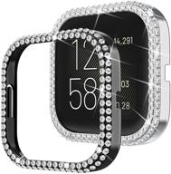💎 dabaoza compatible for fitbit versa 2 case: 2 pack of elegant crystal diamond bumper covers for dressy women – silver and black logo