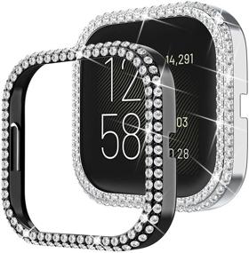 img 4 attached to π DABAOZA Compatible for Fitbit Versa 2 Case: 2 Pack of Elegant Crystal Diamond Bumper Covers for Dressy Women β Silver and Black
