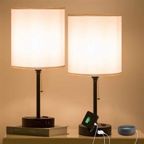 img 4 attached to 💡 Focondot USB Table Lamp with Phone Stand & Dual USB Ports - Set of 2