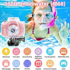 img 1 attached to Pink Waterproof Kids Camera with 1080P HD Video, Underwater Capability, and 32G SD Card - Perfect Birthday Gift to Spark Your Toddler's Creativity!