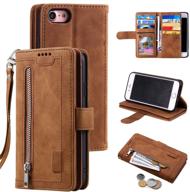 📱 retro brown wallet case for iphone se 2020, iphone 7, and iphone 8 - 9 card holder slots, zipper pocket, handbag design, pu leather, magnetic closure, kickstand, wrist strap, tpu shockproof, flip case logo