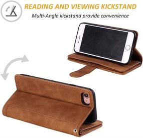 img 2 attached to 📱 Retro Brown Wallet Case for iPhone SE 2020, iPhone 7, and iPhone 8 - 9 Card Holder Slots, Zipper Pocket, Handbag Design, PU Leather, Magnetic Closure, Kickstand, Wrist Strap, TPU Shockproof, Flip Case