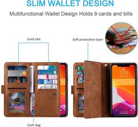 img 3 attached to 📱 Retro Brown Wallet Case for iPhone SE 2020, iPhone 7, and iPhone 8 - 9 Card Holder Slots, Zipper Pocket, Handbag Design, PU Leather, Magnetic Closure, Kickstand, Wrist Strap, TPU Shockproof, Flip Case