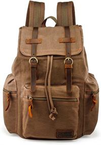 img 4 attached to 🎒 GEARONIC TM 21L Vintage Canvas Backpack for Men - Leather Rucksack Knapsack - 15 inch Laptop Tote Satchel - School Military Army Shoulder Rucksack Hiking Bag - Brown: Quality and Style Combined