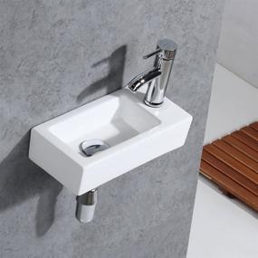 img 2 attached to 💧 Modern White Wall Hung Basin for Bathroom Corner with Rectangular Design - Small Cloakroom Sink, Ceramic Construction - Includes Faucet and No-Overflow Drain