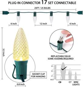 img 2 attached to 🎄 C9 Рождественские огни на открытом воздухе, LED-гирлянда длиной 25 футов, 25 фасетированных земляничных огней, расширяемая, сертифицирована UL для внутреннего и наружного украшения на Рождество, теплый белый цвет + запасная лампочка