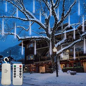 img 4 attached to 🌟 Remote & Timer Activated LED Meteor Shower Rain Lights - Waterproof Icicle Snow Falling Raindrop 30cm 8 Tubes Cascading Lights for Outdoor Wedding, Holiday, and Christmas Décor - Cool White