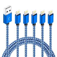 5pack(3ft 3ft 6ft 6ft 10ft) iphone lightning charger cable nylon braided usb charging cable high speed connector data sync cord compatible with iphone xs max/x/8/7/plus/6s/6/se/5s (blue&amp logo