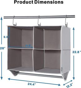 img 3 attached to STORAGE MANIAC 4 Section Hanging Closet Organizer: Garment Rod Clearance, Fabric Shelves + Hooks, Durable Canvas in Gray