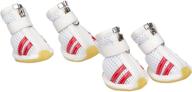 🐾 sporty fashion breathable pet dog shoes sneakers booties with rubberized grips - air-mesh technology, flexible lightweight design, medium size, white & red логотип