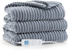 img 4 attached to Bedsure Heated Blanket Twin for Full Bed - Electric Blanket Twin with Adjustable Heat Settings & Auto Shut-Off, ETL Certified, 62x84 inches, Grey