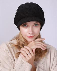 img 3 attached to ❄️ Stay Cozy this Winter with our New Women's Cable Knit Beanie Hat Visor Brim Snow Cap Pom Fleece Scarf Set