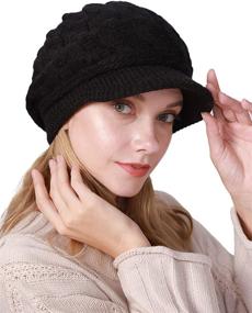 img 4 attached to ❄️ Stay Cozy this Winter with our New Women's Cable Knit Beanie Hat Visor Brim Snow Cap Pom Fleece Scarf Set