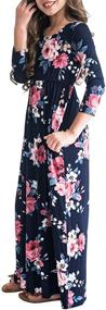 img 4 attached to 👗 MITILLY Girls Boho Floral Print Pleated Casual Swing Maxi Dress with Convenient Pockets for Effortless Style and Comfort