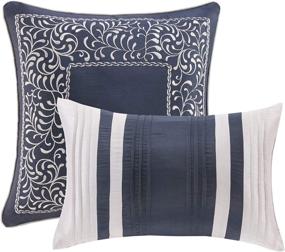 img 1 attached to 🛏️ Madison Park Medina Comforter Set - Casual Jacquard Damask Design, All-Season Cozy Bedding, Matching Bedskirt, Shams, Decorative Pillows, King (104 in x 92 in), Navy, 8-Piece
