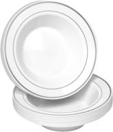 🍲 50-pack of premium heavy duty 14 oz. disposable soup bowls - white/silver trim | real china design | safe & reusable | by bloomingoods logo