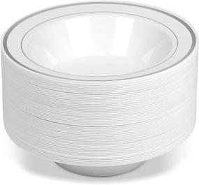 img 1 attached to 🍲 50-Pack of Premium Heavy Duty 14 oz. Disposable Soup Bowls - White/Silver Trim | Real China Design | Safe & Reusable | By Bloomingoods