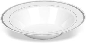 img 2 attached to 🍲 50-Pack of Premium Heavy Duty 14 oz. Disposable Soup Bowls - White/Silver Trim | Real China Design | Safe & Reusable | By Bloomingoods