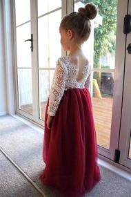 img 2 attached to Stunning Flower Girls Lace V Back Straight Tutu Tulle Maxi Dress for Party & Pageants with Long Sleeves & Pearl Headband
