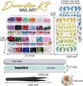 img 3 attached to 🦋 Complete Teenitor Nail Art Kit with Butterfly Nail Art Stickers in Gold and Silver, Gold Foil Stickers, Glitter Sequins, and Rhinestones for Stunning Nail Decorations