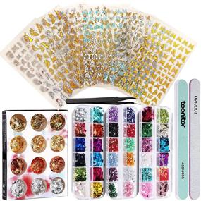 img 4 attached to 🦋 Complete Teenitor Nail Art Kit with Butterfly Nail Art Stickers in Gold and Silver, Gold Foil Stickers, Glitter Sequins, and Rhinestones for Stunning Nail Decorations