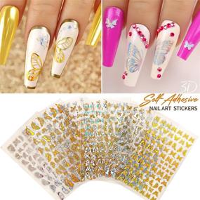 img 2 attached to 🦋 Complete Teenitor Nail Art Kit with Butterfly Nail Art Stickers in Gold and Silver, Gold Foil Stickers, Glitter Sequins, and Rhinestones for Stunning Nail Decorations