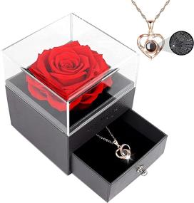 img 4 attached to 🌹 Eternal Handmade Red Rose Gift Box with 'Love You' Necklace - Real Preserved Rose for Her on Birthday, Anniversary, Mother's Day, Valentine's Day