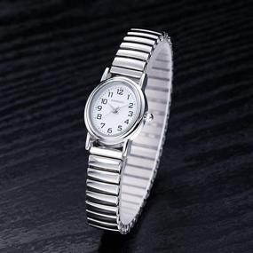 img 2 attached to ⌚ Stylish Silver Elastic Stainless Steel Watch with Retro Design, Small Dial and Durable Strap - Perfect for Casual Wear