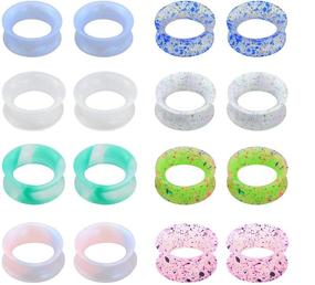 img 4 attached to JEWSEEN Silicone Ear Gauges: Flexible Flesh Tunnels with Plugs - 16Pcs 6g-1'' Mixed Color Set