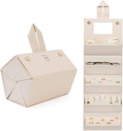 luxurious travel jewelry organizer box - compact & enhanced with necklace, earring and ring holders - hidden compartments for extra capacity! (beige) logo