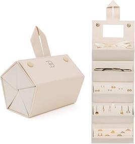 img 4 attached to Luxurious Travel Jewelry Organizer Box - Compact & Enhanced with Necklace, Earring and Ring Holders - Hidden Compartments for Extra Capacity! (Beige)