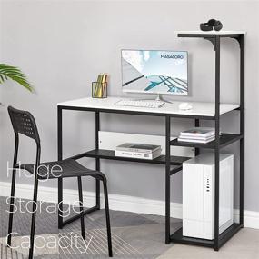 img 2 attached to MASACORO Computer Student School Writing Desk 40 inch with Storage Shelves, Home Office Desk Gaming Table, 4-Tier Organizer Bookshelf, White & Black