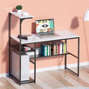 img 3 attached to MASACORO Computer Student School Writing Desk 40 inch with Storage Shelves, Home Office Desk Gaming Table, 4-Tier Organizer Bookshelf, White & Black