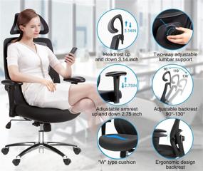 img 2 attached to 🪑 NOVELLAND Ergonomic Office Chair: Mesh Back Support, Lumbar Support, High Back & Headrest – Adjustable Arms