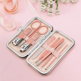 img 3 attached to Professional Pedicure and Manicure Set: 8-in-1 Stainless Steel Nail Scissors Grooming Kit with Pink Leather Travel Case - Pink