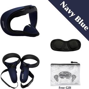 img 3 attached to 🔵 Amaz247 Navy Blue Silicone Anti-Leakage Face Cushion Mask, Protective Lens Cover, Controller Grip Cover with Velcro Straps for Oculus Quest VR Headset - NOT Compatible with Oculus Quest 2