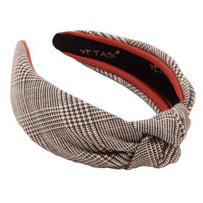 img 4 attached to 🎀 Classy Plaid Well Made Brown Designer Headband for Women - Knot Style Fashion Headband, Comfy and Top Quality