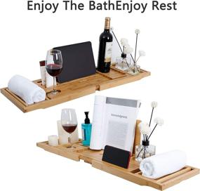 img 3 attached to 🛀 YULONG Lab Handmade Wooden Bamboo Bathtub Caddy Tray: Luxury and Waterproof Extendable Bathroom Tray with Free Soap Holder